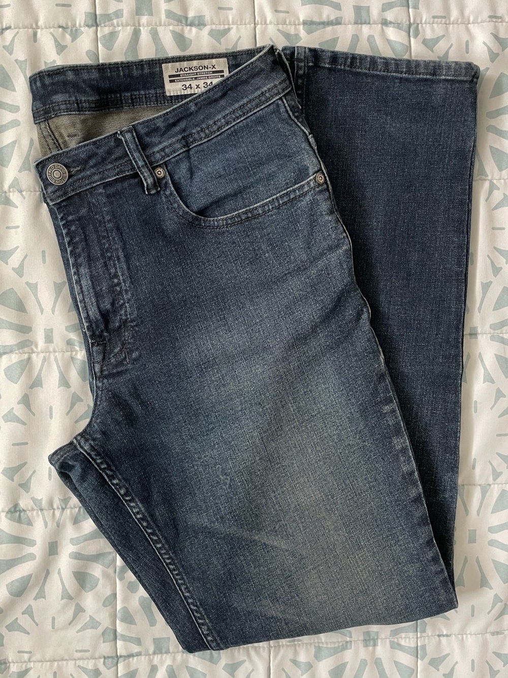 JACKSON-X Men's Dark Blue Denim Jeans - Classic Straight Fit SIZE 34x34
